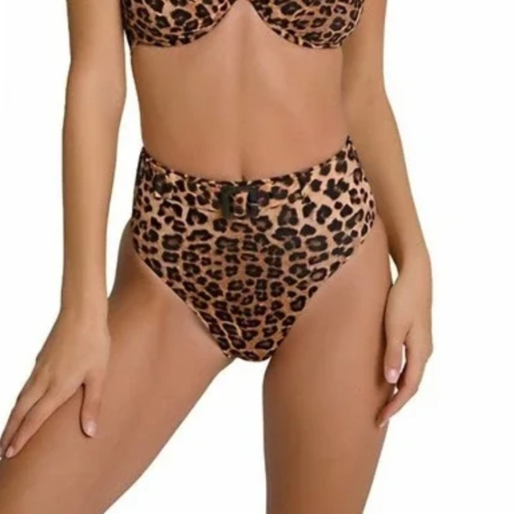 Good American Showoff Belted Bikini Bottom High Waist Leopard Sz Small